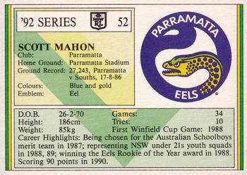1992 Regina NSW Rugby League #52 Scott Mahon Back